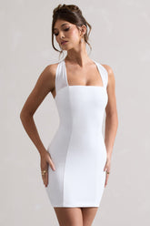 White Bodycon Halter-Neck Mini Dress